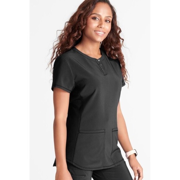 NWT Women’s Cherokee Snap Front Henley Scrub Top Black Small CK749A - Picture 1 of 4